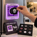 Placing a mini vinyl disc on the player, which lights up