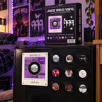 Player and discs on a dorm mini-fridge